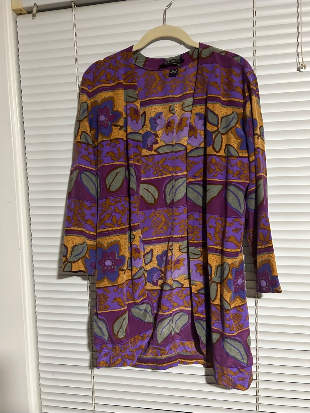 Vintage Floral Tunic - Purple, Mustard and Sage 100% Silk